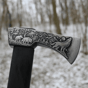 CARPATHIAN VALASKA TRADITIONAL FORGED AXE - ETCHED WITH WOLF AND DEER - AXES, POLEWEAPONS