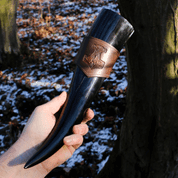 THOR'S HAMMER, LEATHER DRINKING HORN HOLDER, BROWN - DRINKING HORNS