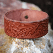 OAK LEAVES, LEATHER BRACELET - BROWN - WRISTBANDS