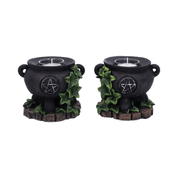 SET OF TWO IVY CAULDRON WITCHES CANDLE HOLDERS 11CM - FIGURINES, LAMPES