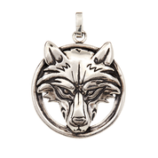 WOLF'S HEAD IN A RING, STERLING SILVER PENDANT - MYSTICA SILVER COLLECTION - PENDANTS