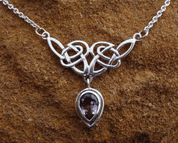 NECKLACE WITH LARGE AMETHYST, MODERN CELTIC ART, AG 925 - MYSTICA COLLECTION - SILVER NECKLACES