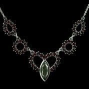 WARTA, SILVER NECKLACE, MOLDAVITE, GARNET - MOLDAVITES, CZECH