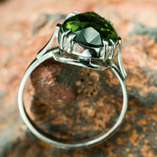 MONTANA - MOLDAVITE STERLING SILVER RING - MOLDAVITES, CZECH