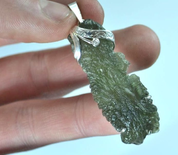 CERES, RAW MOLDAVITE PENDANT, STERLING SILVER - MOLDAVITES, CZECH