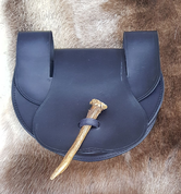 LEATHER BELT BAG WITH ANTLER, BLACK - TASCHEN