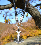 BIFRÖST, FORGED THOR'S HAMMER, LEATHER NECKLACE - BOLO - VIKING PENDANTS