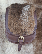 LEATHER BELT BAG WITH FUR, BROWN - TASCHEN