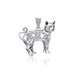 KNOTTED CAT PENDANT, silver jewel, Ag 925