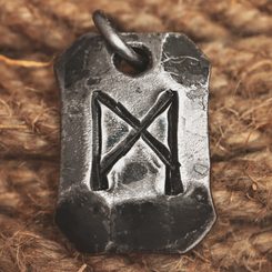 MANNAZ, forged iron rune pendant