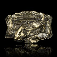 Catfish, fishing belt buckle, brass