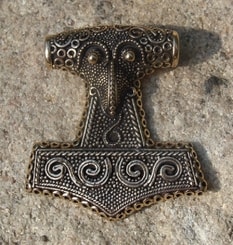 LARGE RAVEN FACE THOR HAMMER, bronze pendant