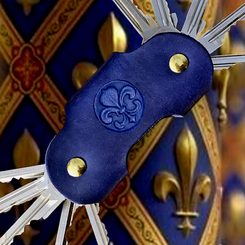 FLEUR DE LIS - LEATHER KEYRING with screws, blue