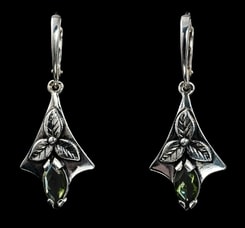 SHAMROCK, earrings, moldavite, silver