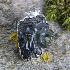 LION, raw moldavite pendant, sterling silver - Glyptica