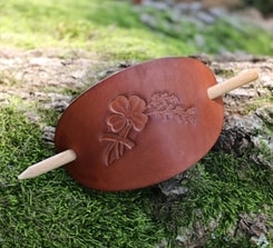 Four leaf clover, leather hair clip, brown