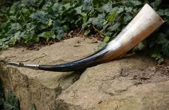 Viking Drinking Horn, tin mount, Replica