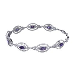 KNOTTED SILVER BANGLE DE LUXE with amethysts, Ag 925