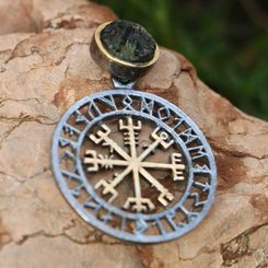 VEGVISIR, runes, pendant, silver, Moldavite