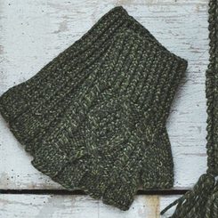 Gants en laine irlandaise Gants sans doigts Aran, verts