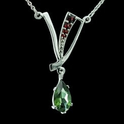 TRACIE, silver necklace, moldavite, garnet