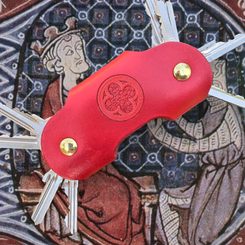 GOTHICA Style médiéval, porte-clés en cuir avec vis, rouge