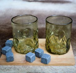 WHISKEY Green Glass, Gift Set 2 glasses + 6 cubes