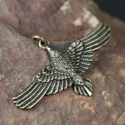 Flying CROW - Raven, zinc pendant, ant. brass