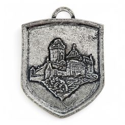 Karlstejn Castle, medieval coat of arms in shield, zinc