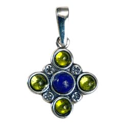 PRAGA, mittelalterlicher Silberanhänger, Peridot und Lapislazuli, Ag 925/1000