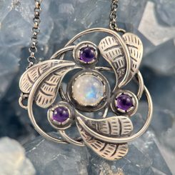 TRISKEL, Art Nouveau jewellery, necklace, amethyst and moonstone Ag 925/1000