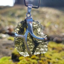 Moldavite XL tektite from Bohemia, silver pendant