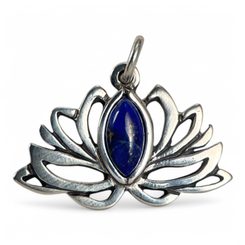 Sacred Lotus Flower, silver pendant - Lapis
