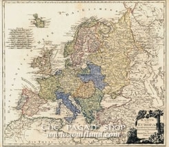 MAP OF EUROPE 1795, Franz Jojan Joseph von Reilly historical map, replica