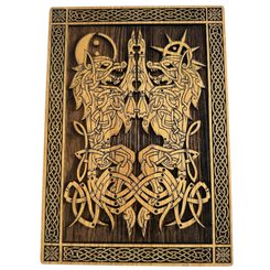 GERI and FREKI - wooden wall picture 21x30cm