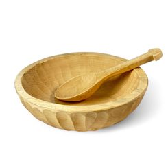 Medieval dining set, carved bowl and spoon