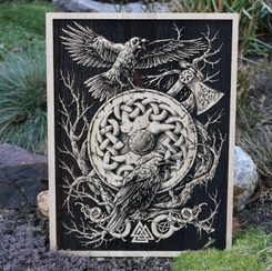 Huginn and Muninn Wall Decoration 30x40 wood