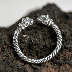 WOLF HEADS, Viking bracelet, Burg, Gotland, sterling silver, 43 g