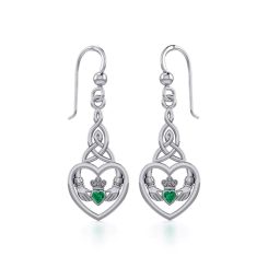 Heart Claddagh with Celtic Trinity Knot Silver Earrings
