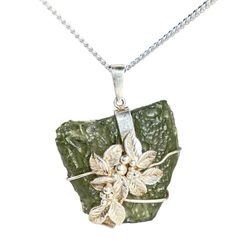 FLORA - MOLDAVITE, silver pendant Ag 925