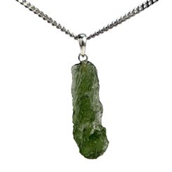 Moldavite XL tektite from Bohemia, silver pendant
