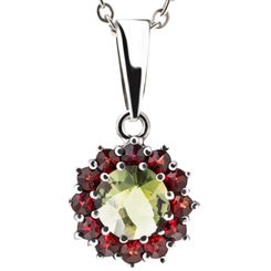 MILA, pendant, Czech Moldavite, garnet, silver 925