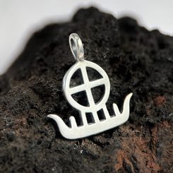 SWAN SHIP WITH SUN, bronze age, silver pendant