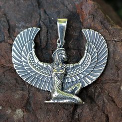 WINGED ISIS, Egyptian Goddess, silver pendant