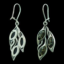 KUPALA, amber, earrings, green, sterling silver