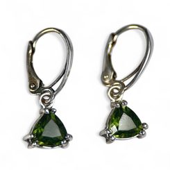 TRIANGULAR silver earrings with Moldavite, Ag 925