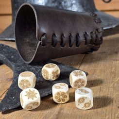 ALEA GOTHICA, leather cup and dice, 6 pieces