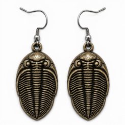 Earrings trilobite Odontochile, zinc, old brass