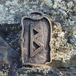 BERKANO - Rune Pendant, Zinc ant. brass
