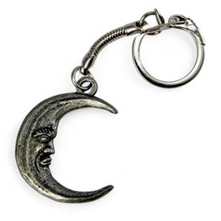 Moon with face, key ring zinc antique silver